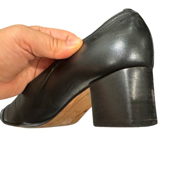 A. Testoni Black Leather Heels 3" Square Toe Italy Size 5.5 with Dust Bag - Picture 10 of 10